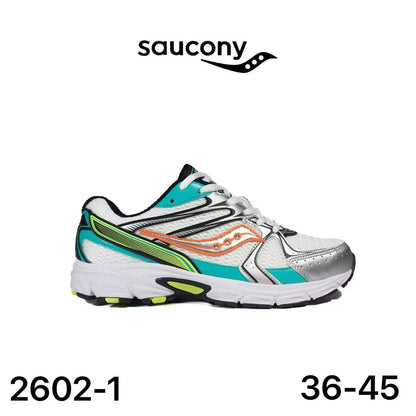 Baskets de running My Store 2 Saucony en mesh blanc avec détails argentés, turquoise, orange et jaune fluo